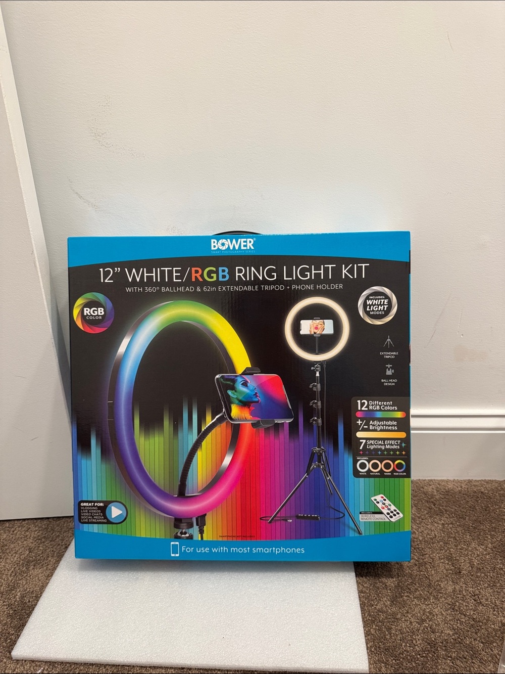 12” white RGB ring light kit & tripod bower NIB